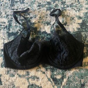 Black unlined lace bra